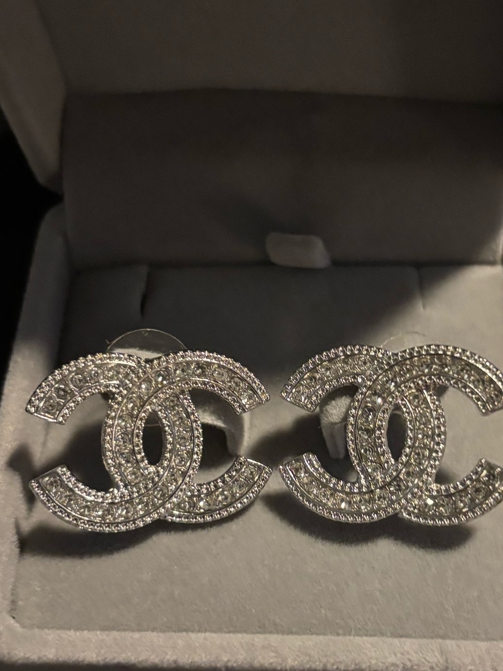 Crystal-Accented Double-C Logo Stud Earrings - Silver Tone